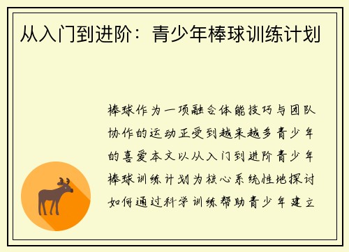 从入门到进阶：青少年棒球训练计划
