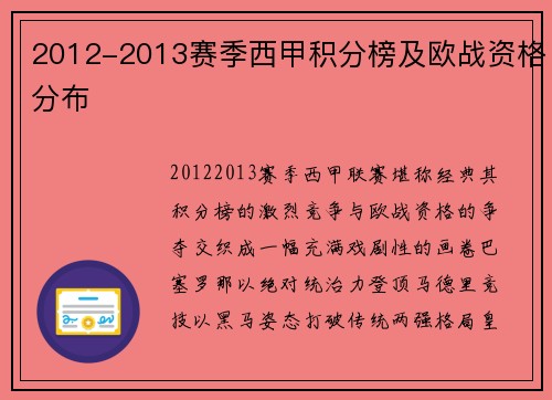 2012-2013赛季西甲积分榜及欧战资格分布