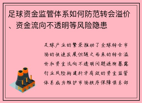 足球资金监管体系如何防范转会溢价、资金流向不透明等风险隐患